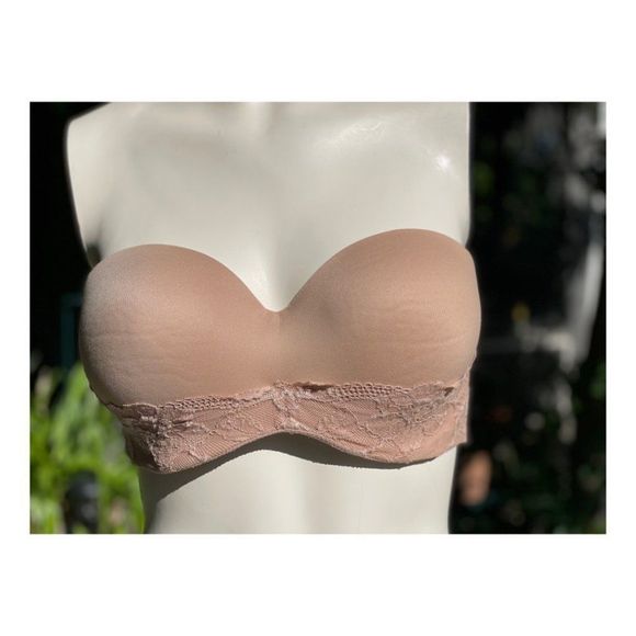 Victoria's Secret Body By Victoria Lined Strapless Bra Nude 34DD Lace Detail - Picture 4 of 9